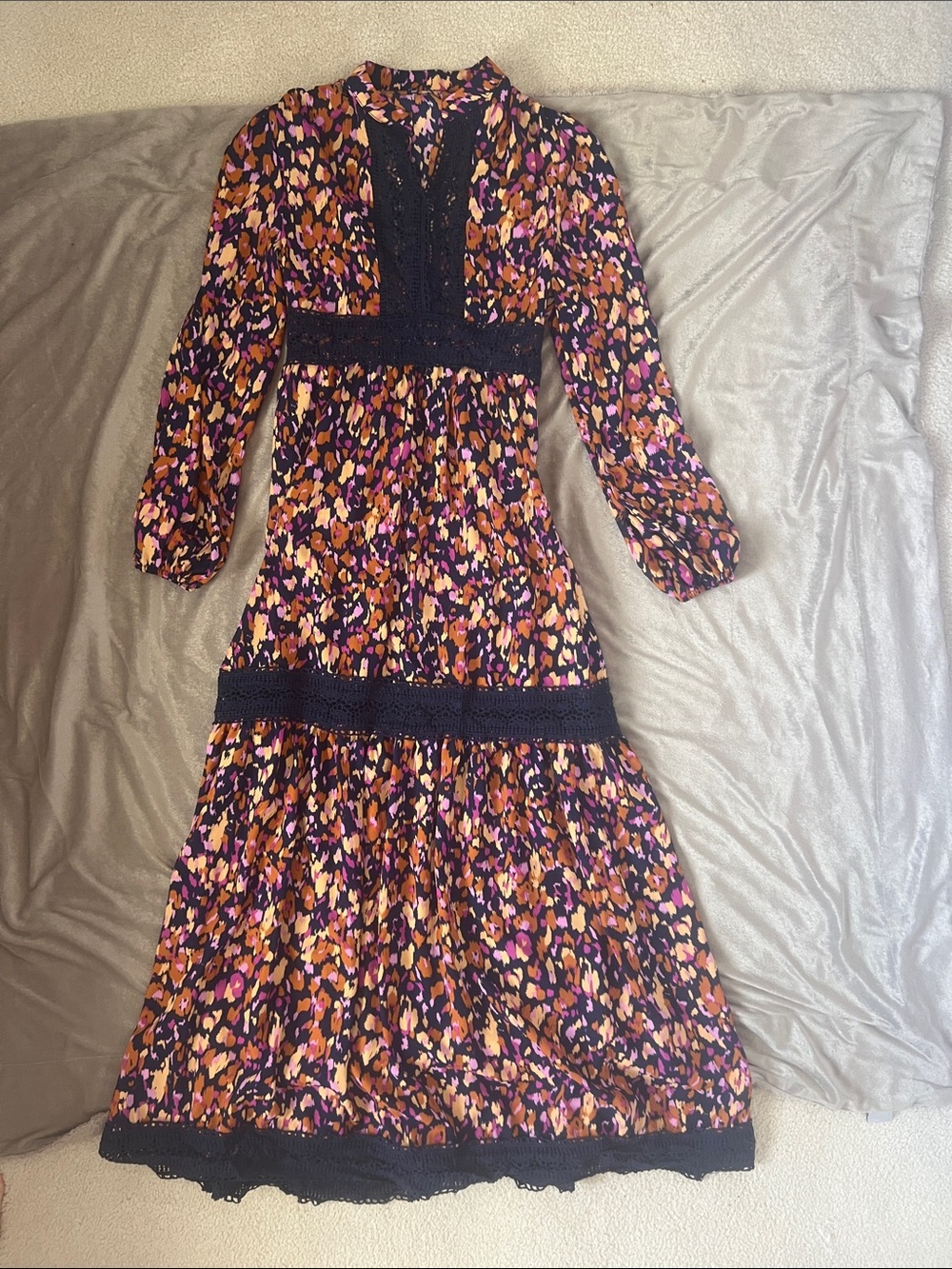 SHEIN Black Maxi Dress with Pink & Orange Floral Print